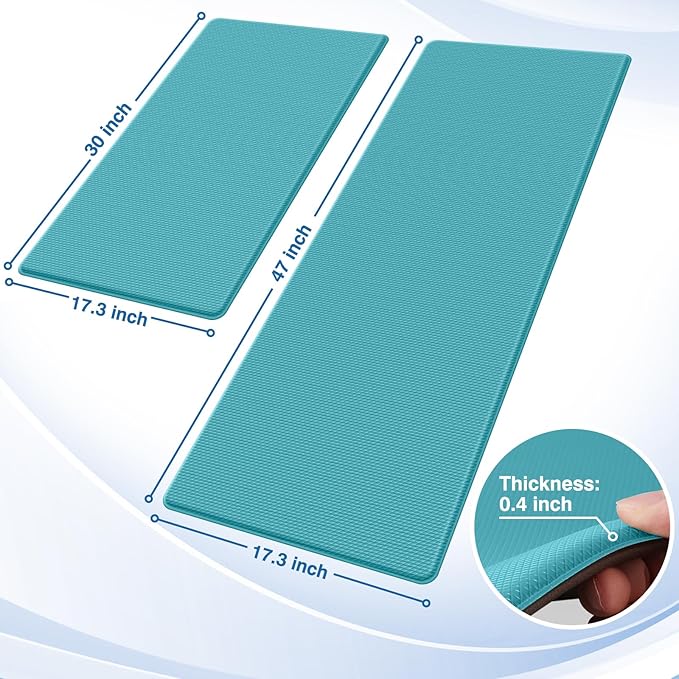 StepRite Kitchen Mats, 2PCS Kitchen Rugs, Cushioned Anti Fatigue Kitchen Mats for Floor, Non-Slip Standing Desk Mat, Waterproof Kitchen Rug Set for Kitchen, Floor, Office, 17.3"x30"+17.3"x47", Green
