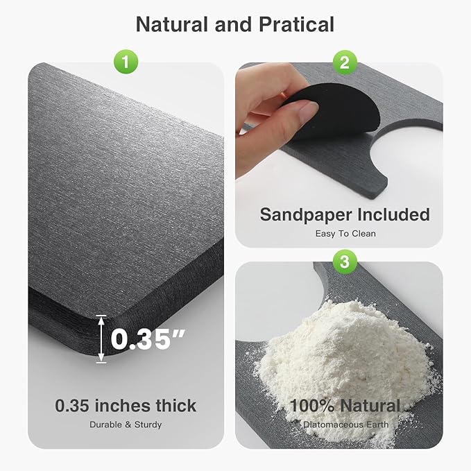 20" x 4" Stone Faucet Mat for Kitchen Sink, Quick Drying Diatomite Sink Tray, Faucet Sink Splash Guard for Prevents Moisture Buildup (Dark Gray)