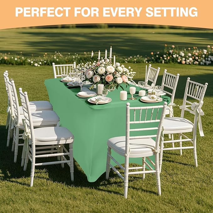 6 Pack 6 Feet Emerald Green Spandex Tablecloth for Tables, Fitted & Stretch, Washable, Wrinkle Resistant, Perfect for Event, Wedding, Party, Banquet, Cocktail, Festival, and Table Protector