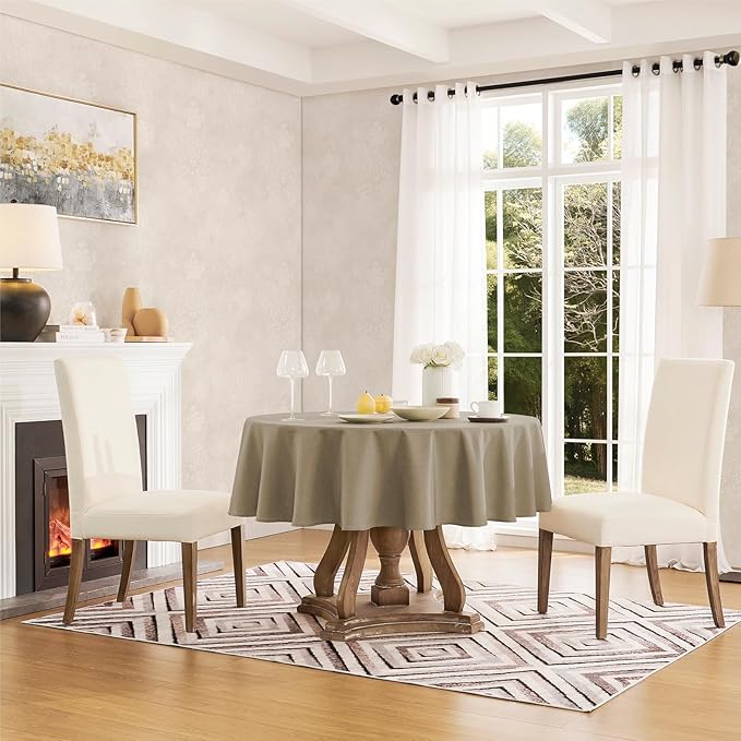 Veblandy Tablecloth Linen Textured Waterproof & Stain Resistant Table Cloth Wrinkle Free Decorative Fabric Farmhouse Table Cover for Dining/Party/Buffet/Wedding, 60 x 60 Inch, Mocha
