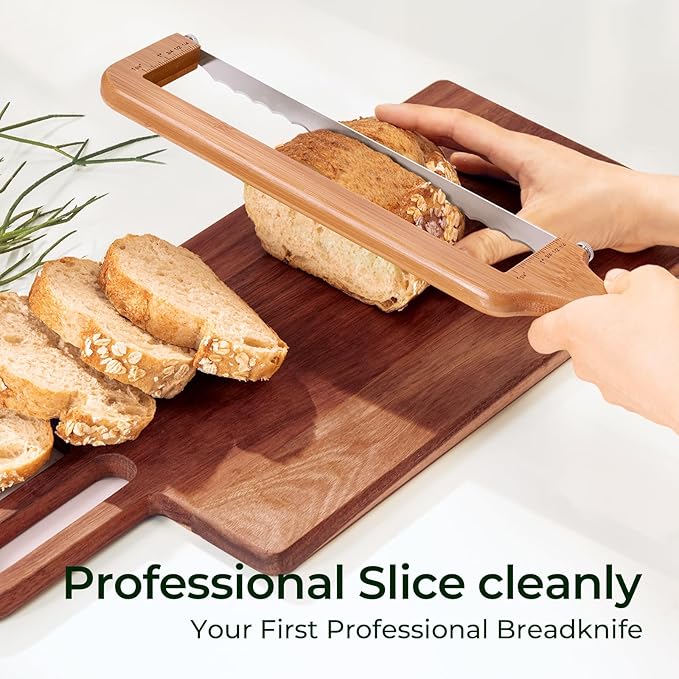 keechee Sourdough Bread Knife – Extra Large Bread Slicer for Homemade Bread with Thickness Guide & Stainless Steel Blade, Even Slice Cutter for Baguettes, Bagels, Gift for Bread Lovers (Standard)