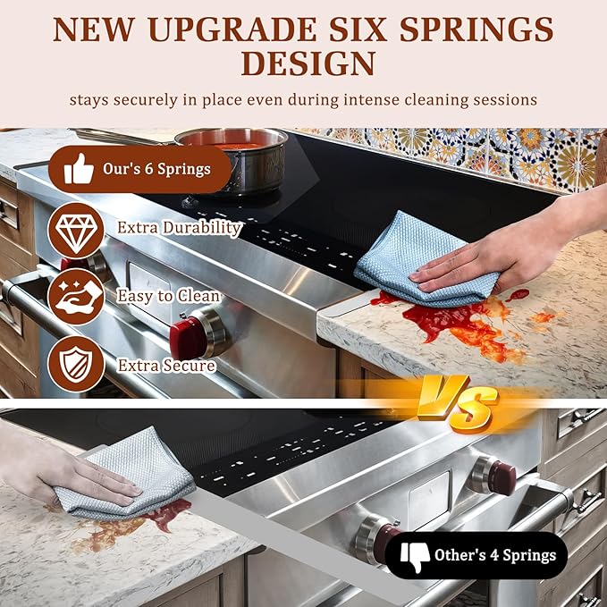 Stainless Steel Stove Gap Covers - Oven Gap Filler Kit 25.4" Between Stove & Counter Top - Heat Resistant Slide-in Range Trim Guard for Seamless Kitchen Accessories Easy Clean (White)