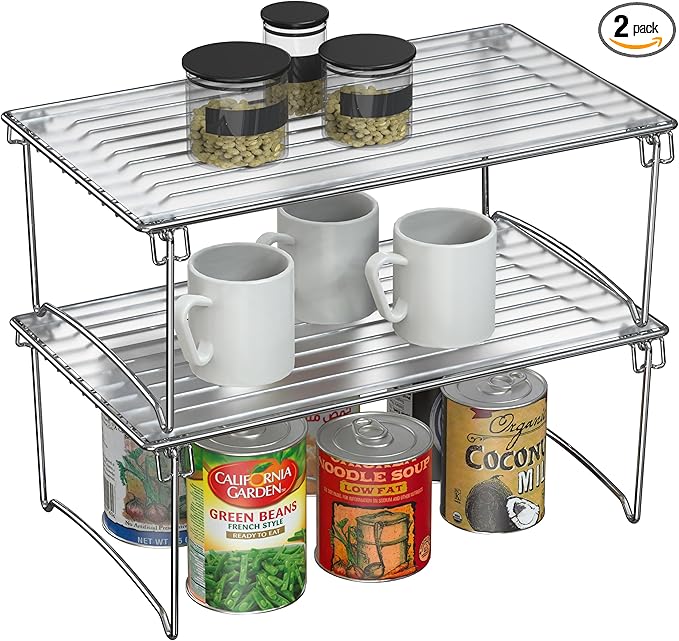 Deco Brothers Stackable Cabinet Shelf Organizer, 2 Pack, Chrome