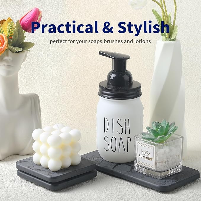 Small Stone Drying Mat & Coasters Set, 3PCS Water Absorbent Diatomite Tray for Kitchen Sink, Bathroom Countertop, Fast Absorbing Stone Holder for Soap, Plants, Toiletries(Marble Grey)