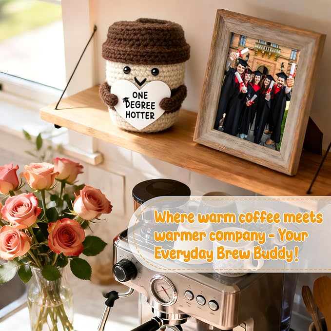 Graduation Gifts for Her Him College High School University Grad Gifts for Women Men Handmade Positive Crochet Coffee Mug One Degree Hotter 2026 Funny Masters Degree Graduation Party Decorations