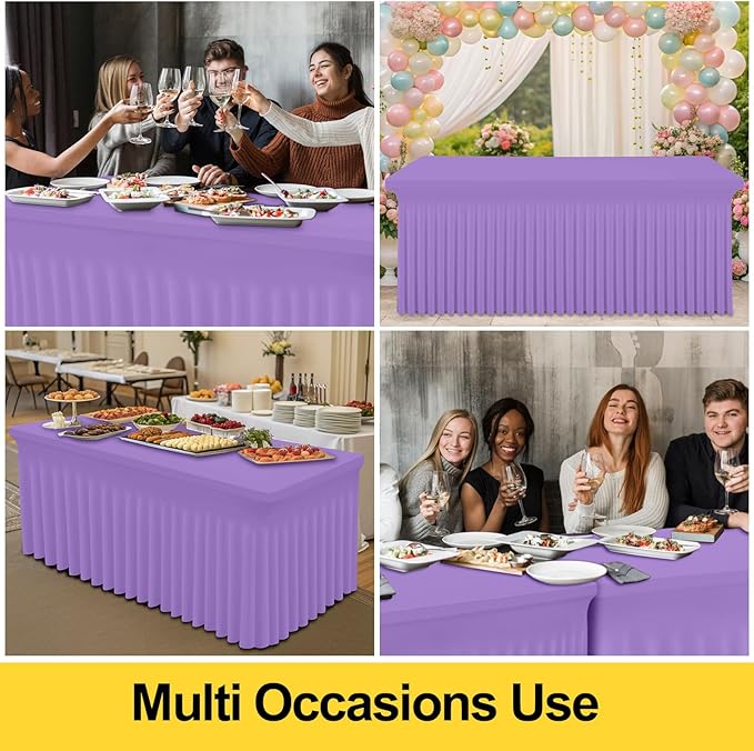 Smiry Spandex Tablecloth 2 Pack, Elastic Fitted Stretch Tablecloth for 6FT Rectangle Tables, Waterproof Washable Table Cover Skirt for Wedding, Banquet & Parties (Lavender, 72Lx30Wx30H Inch)