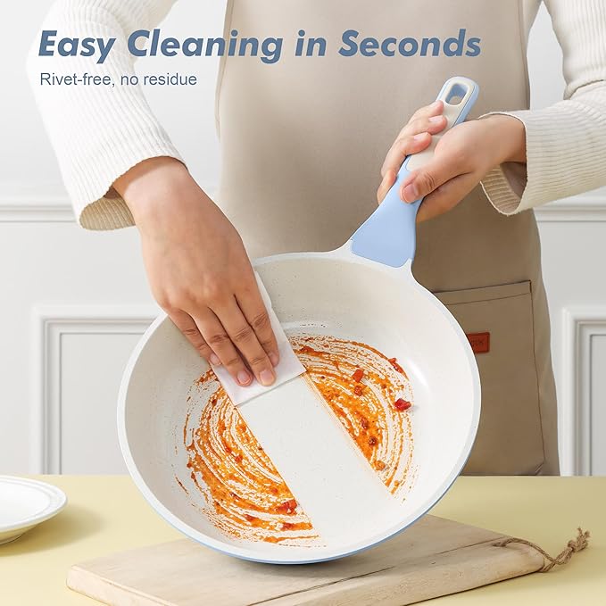 SENSARTE Nonstick Ceramic Frying Pan with Lid 9.5 Inch Omelet Pan Skillet, Free of Intentionally Added PFAS/PTFE Non-toxic Chef's Pan Induction Compatible Pan, Heat Resistant Handle, Glacier Blue