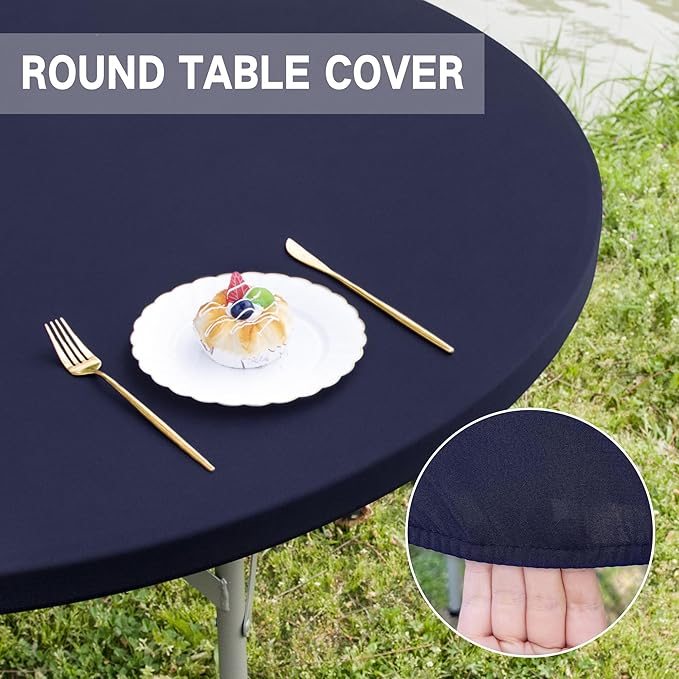 Round Fitted Table Cover Elastic Tablecloth 5ft Stretch Spandex Table Top Cover for Dining Indoor Outdoor Party Navy 60 Inch