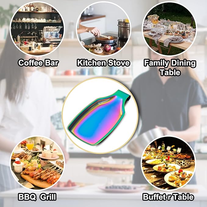 Rainbow Spoon Rest for Stove up, Stainless Steel Spoon Holder For Kitchen Counter, Large Spoon Rest, Spatula Spoon Ladle Utensil Holder, Dishwasher Safe, Rainbow Kitchen Accessories