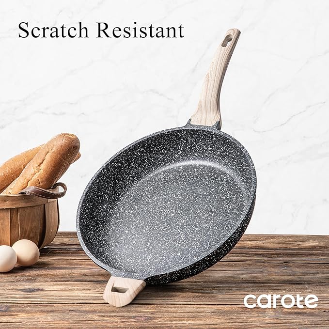 CAROTE 12.5 inch Nonstick Frying Pan Skillet,Non Stick Granite Fry Pan Egg Pan Omelet Pans, Stone Cookware Chef's Pan, PFOA Free,Induction Compatible