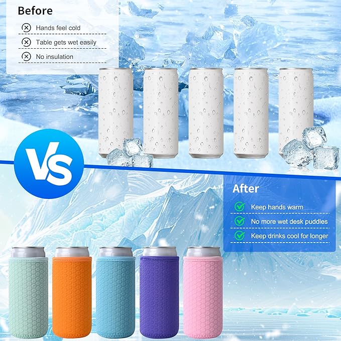 5 Pcs Insulated Slim Can Sleeve, Reusable Skinny Tall Can Cooler Sleeves, Non-slip Neoprene Beer Bottle Cover Holder for 12oz Slim Can Soda and Beer (Colorful2)