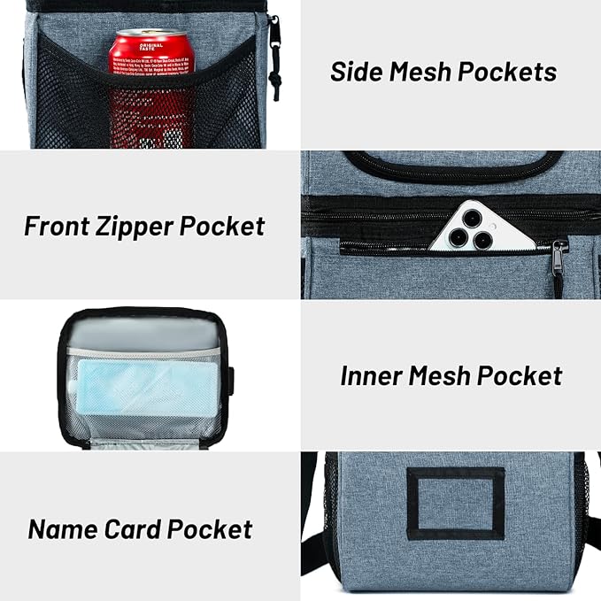 MIER Insulated Lunch Box Dual Compartment Lunch Bag Leakproof Cooler for Men Women Adult Work, Bluesteel, Medium (Upgraded Extra-Tall Bottom Layer)