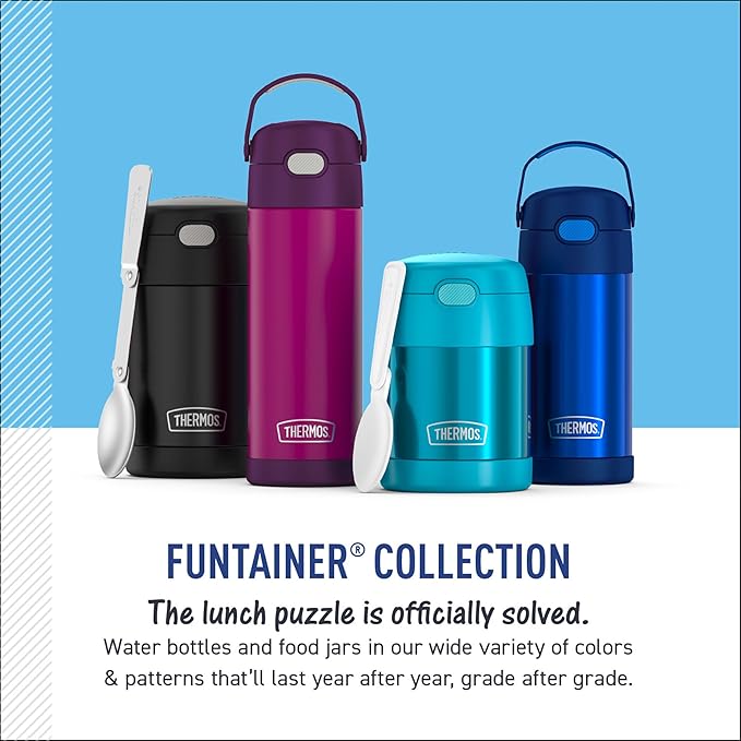 THERMOS FUNTAINER Water Bottle with Straw - 12 Ounce - Kids Stainless Steel Vacuum Insulated Water Bottle with Lid, Robot Doodles