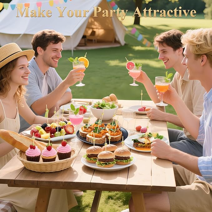 1200PCS Cocktail Picks, Fancy Toothpicks for Appetizers Drinks Food Fruit, 4.7 IN Long Decorative Bamboo Skewers, Gold Pearl Wooden Garnish Sticks for Charcuterie Boards Accessories Party Supplies