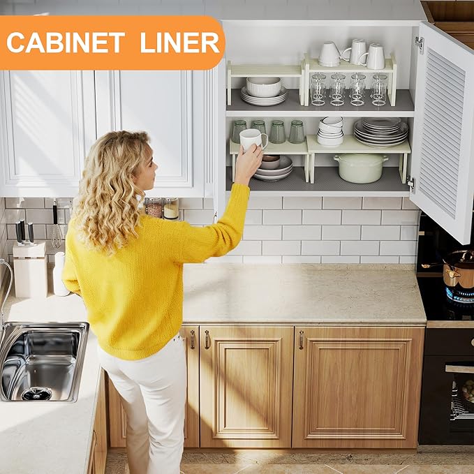 FLPMIX Clear Shelf Liners for Cabinets: 24" Wide Waterproof Under Sink Mat Translucent Grey - Non-Adhesive Easy to Cut Large Kitchen Drawer Liner for Pantry Bathroom 24" x 300"