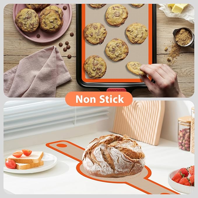 Silicone Baking Mat Set of 4, Nonstick Reusable Silicone Bread Sling & Loaf Pan Liners for Bread, Macaron Baking Mat for Macarons, Pastry
