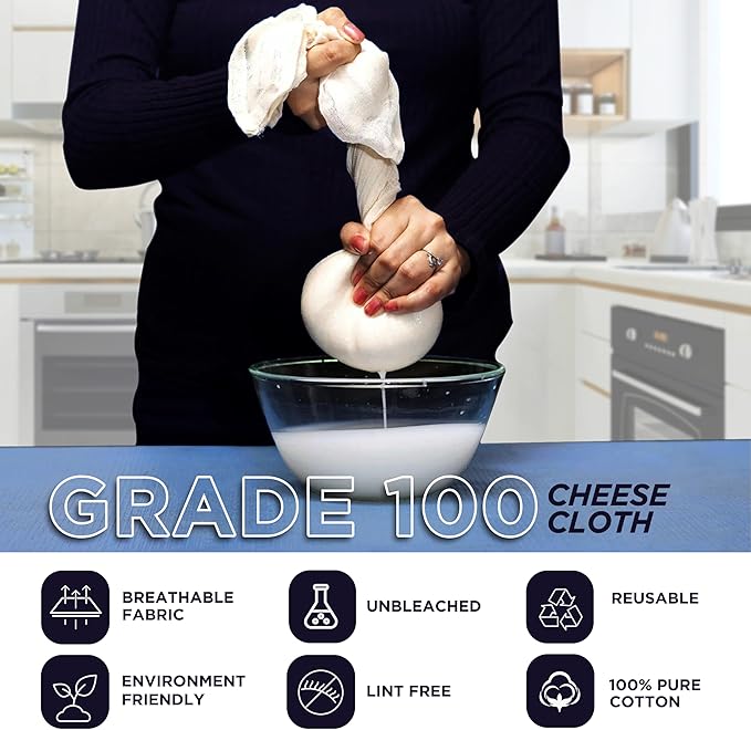 100% Unbleached Cheese Cloths - Grade 100-50 Sq Feet - 5.5 Sq Yards Organic cheesecloth For Straining -Reusable Washable Ultra Fine Cheesecloth for Turkey Straining, Cooking, Baking, Cheese Making