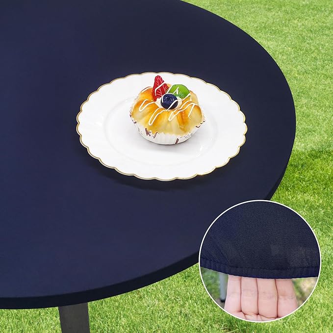 Small Round Fitted Table Cover Cocktail Table Topper Cap Elastic Tablecloth Stretch Spandex Tables Cloth for Bar Pub Party Navy 24 Inch
