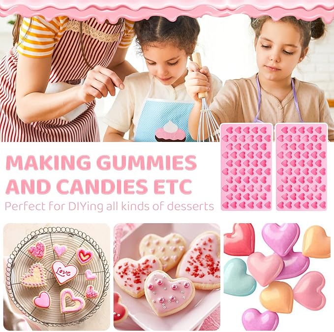 2PCS Silicone Molds for Chocolate,Heart Molds,Reusable Candy Molds with Heart Symbols,Mini Size Heart for Birthday Cake Lollipop Fondant Chocolate