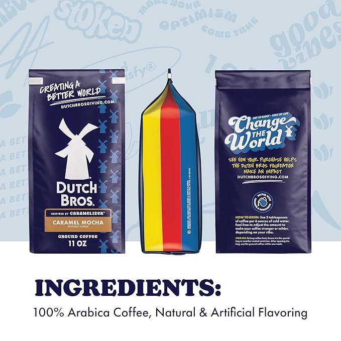 Dutch Bros® Caramel Mocha Ground Flavored Coffee Inspired by Caramelizer®, Bagged 11oz (Pack of 3)