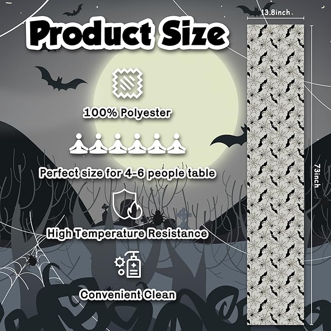 Halloween Decorations - Bats Spider Web Table Runner | Halloween Party Favors for Indoor Outdoor - Halloween Decor Supplies Backdrop Tablecloth for Home Office Kitchen