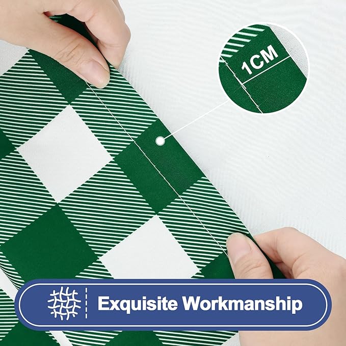 Smiry Picnic Table Cloth 2 Pack, Waterproof Elastic Fitted Tablecloths for 6FT Rectangle Tables, Washable Polyester Buffalo Plaid Tablecloth for Camping & Outdoor (Hunter Green & White, 30" x 72")