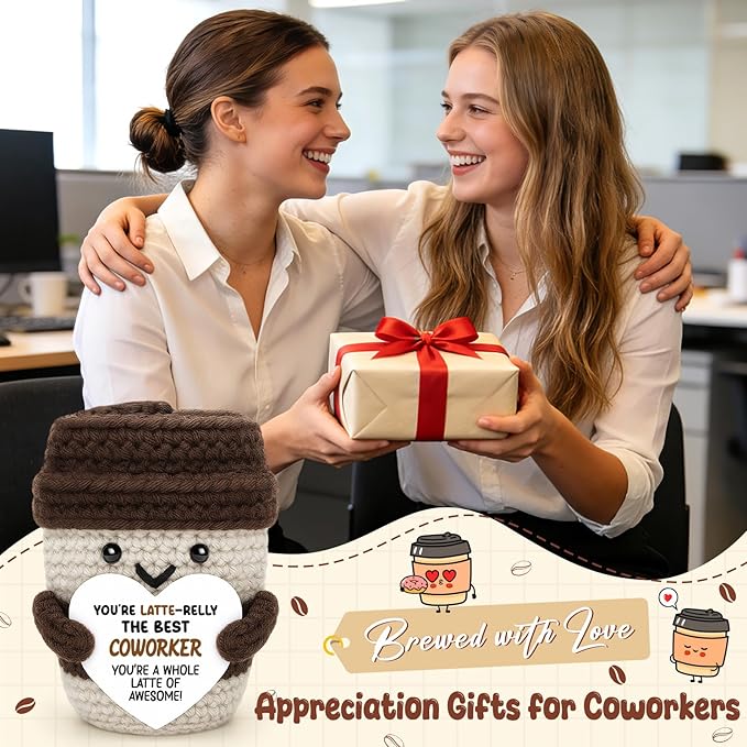 Coworker Thank You Appreciation Gifts Handmade Crochet Coffee Lover Accessories Employee Appreciation Birthday Ideas Cute Stuff Cool Small Things Coffee Mug Desk Decor for Work Bestie Mate