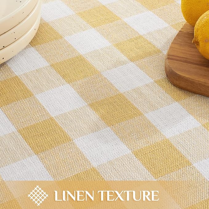 Softalker Checkered Tablecloth Rectangle, Outdoor Linen Cotton Gingham Table Cloth with Tassel, Heavy Duty Wrinkle Free Buffalo Plaid Table Cover for Kitchen Dining Summer Party - 55 x 84 Inch, Yellow