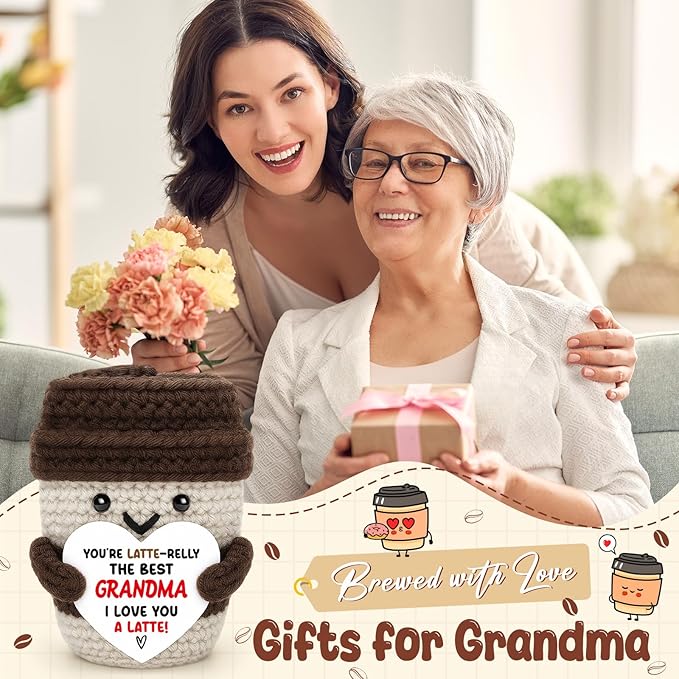 Agantree art Grandma Gifts from Granddaughter Grandson Birthday Gifts Great Grandma I Love You A Latte Coffee Mug Handmade Crochet Christmas Positive Ideas Cute Stuff Small Desk Home Decoration