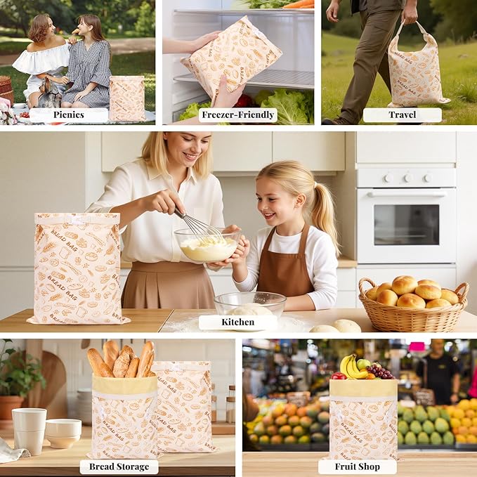 Homelove 2 Pack Beeswax Bread Bags for Sourdough Homemade Bread - Reusable Organic Linen Bag Cotton Lining Sourdough Natural Beeswax Bread Storage Bag, Keep Fresh and Upgraded XLarge Capacity Portable
