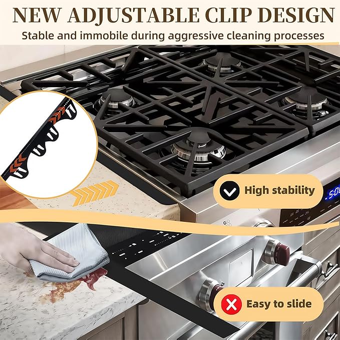 2 Pack Stainless Steel Stove Gap Covers, Kitchen Stove Gap Fillers, Heat Resistant Stove Guard Between Stove and Countertop, Snap-on design prevents shifting, adjustable from 13.8" to 26.8 "