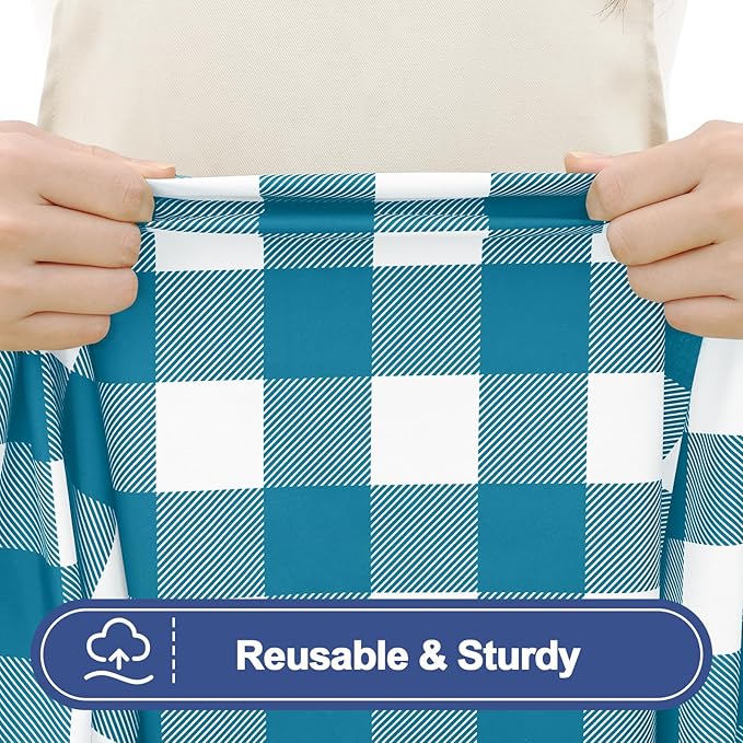 Smiry Picnic Table Cloth 2 Pack, Waterproof Elastic Fitted Tablecloths for 8FT Rectangle Tables, Washable Polyester Buffalo Plaid Tablecloth for Camping & Outdoor (Turquoise & White, 30" x 96")