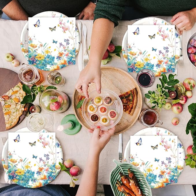 50pcs Wildflower Paper Plates and Napkins Party Decorations, 7inch Watercolor Floral Paper Plate Tableware for Spring Summer Birthday Baby/Bridal Shower Picnic Wedding Girl Tea Party Supplies