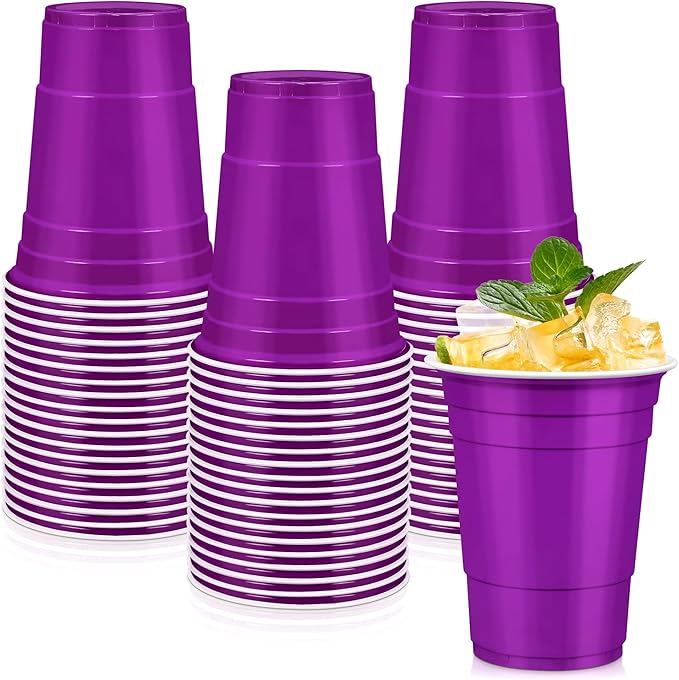LANLISA 100 Purple Plastic Cups, 16 oz Disposable Cups, Drinking Cups For Party Supplies