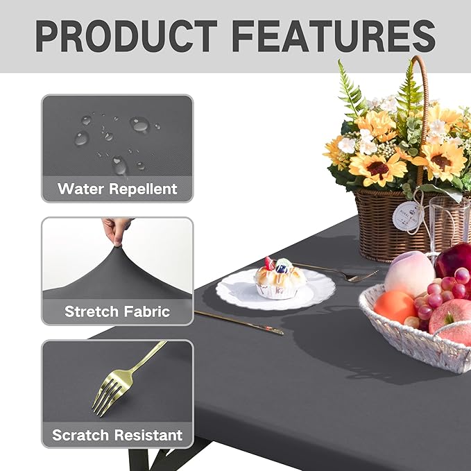 Square Fitted Table Cover Elastic Tablecloth Stretch Spandex Table Top Cover Table Topper Cap for Dining Kitchen Home Party Grey 34X34 Inch