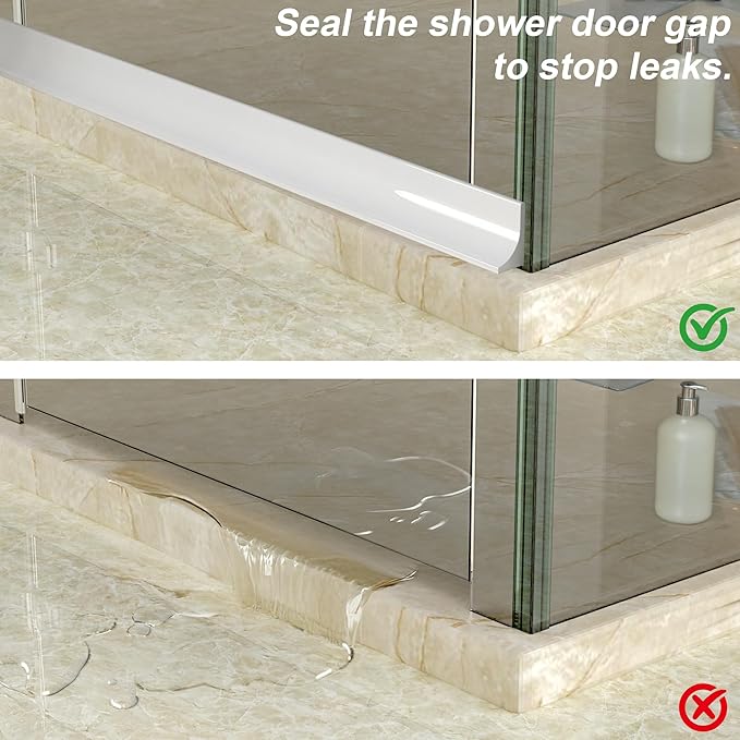 39" Shower Threshold Water Dam Silicone Shower Water Guard Collapsible Shower Door Bottom Seal Shower Splash Guard for Wet and Dry Separation