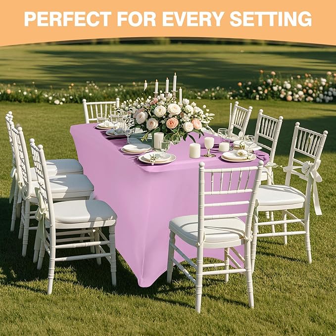 2 Pack 6 Feet Pink Spandex Tablecloth for Rectangular Tables, Fitted & Stretch, Washable, Wrinkle Resistant, Perfect for Event, Wedding, Party, Banquet, Cocktail, Festival, and Table Protector