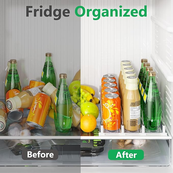 Drink Organizer for Fridge，Automatic Drink Dispenser for Fridge, 12-20oz Soda Can Dispenser for Refrigerator, Soda Can Organizer for Pantry Holds up to 30 Cans, 6 Row
