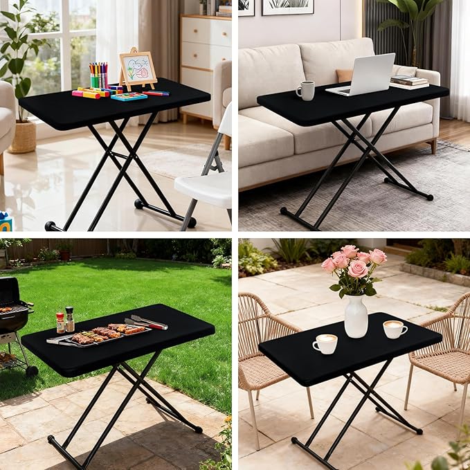NEWISHER Fitted Rectangle Tablecloth 20 x 30 Inch Elastic Table Cloth for 2.5ft Table, Stretch Spandex Tables Cover Black Washable Polyester Top Cap Cover for Dining Picnic Camping Indoor and Outdoor