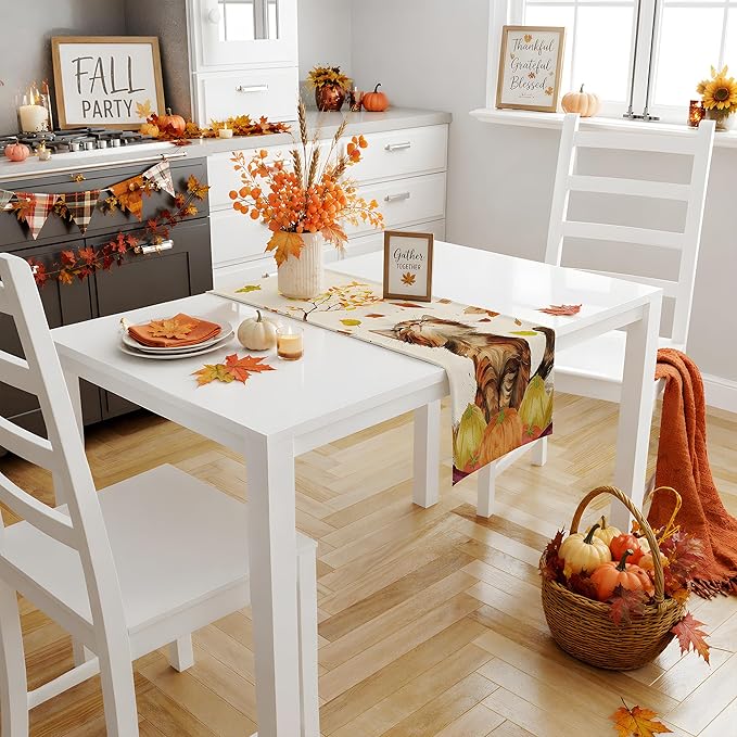 Fall Decorations for Home - Cute Autumn Cat Pumpkin Table Runner | Thanksgiving Friendsgiving Decorations for Home Indoor Outdoor - Fall Table Centerpieces Backdrop for Kitchen Dining Room Office