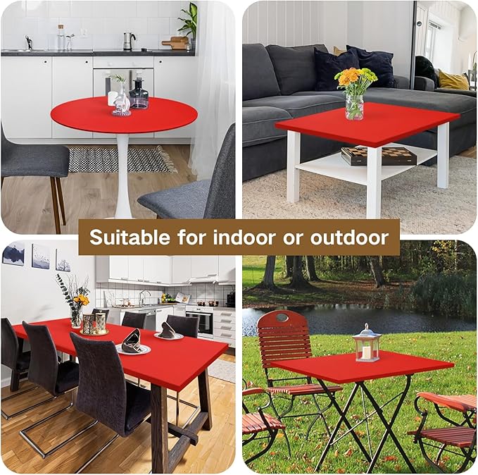 Square Fitted Table Cover Elastic Tablecloth Stretch Spandex Table Top Cover Table Topper Cap for Dining Kitchen Home Party Red 36X36 Inch