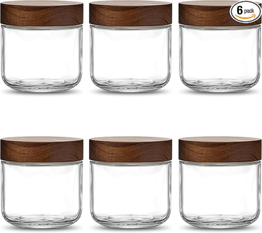 Danmu 12 oz Overnight Oats Containers with Lids,Salad Jar,Glass Jar with Wooden Lid 6 Pack,Mason Jars 12 oz with Lids for Snack,Overnight Oats,Meal Prep,Yogurt,Parfait,Soup,Salad 100% Leak-proof