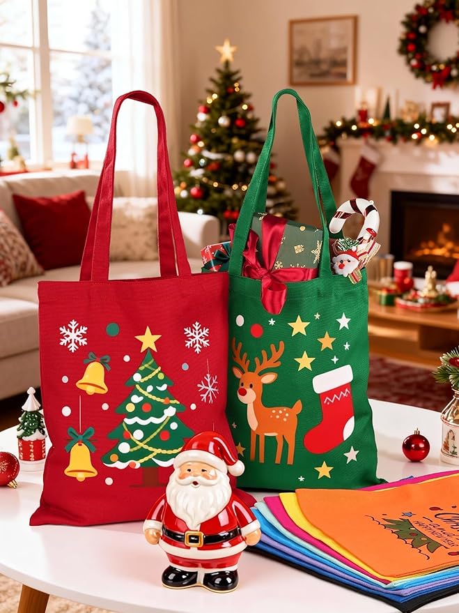 Lzerking Canvas Tote Bag Bulk 24 Pack Colored Canvas Bag for Gift, 13x15 Inches 12oz Heavy Duty Medium Reusable Blank Cloth Bags for Painting, Heat Transfer Vinyl