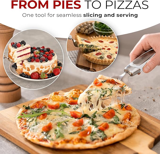 Orblue Pie Server, Essential Kitchen Tool, Serrated on Both Sides, Great for Right or Left Handed Chef, Stainless Steel Flatware , Cake Cutter,White