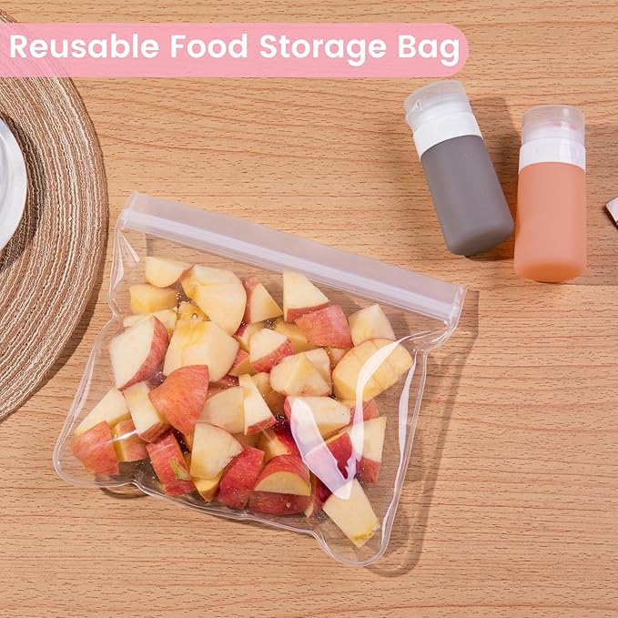 MICEBAY Condiment Squeeze Bottles for Sauces, 2-oz Mini Silicone Salad Dressing Container to Go with Snack Storage Bag, Leakproof Sauce Bottles for Lunch Box, 4 Pack, Pink