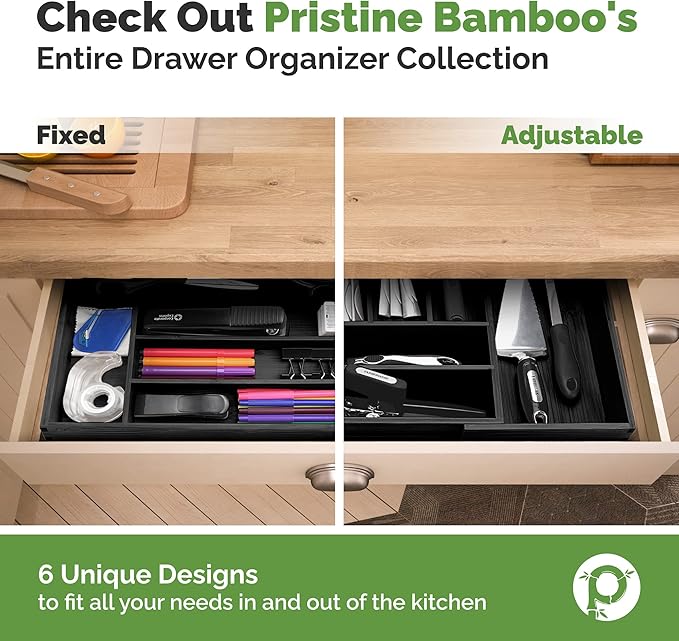 Silverware Organizer - Kitchen Drawer Organizer and Utensil Organizer - Cutlery Tray – Flatware, Utensil and Silverware Holder - Silverware Tray for Drawer (5-Slots, Black)