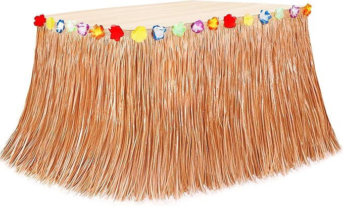 Luau Party Decorations, 1PCS Yellow Hawaiian Table Skirt Party Decorations, Flower 108 X 29.5" Grass Table Skirts Luau Party Favors, Luau Table Skirt for Summer Tropical Hula Parties Decor Accessories