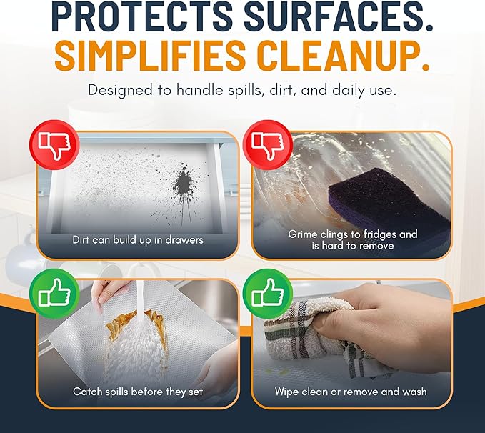 Shelf Liner Drawer Liner for Kitchen Cabinets Non-Adhesive by Linda’s Essentials (12 x 120 Inches) - Non-Slip Easy Clean Kitchen Cabinet and Cupboard Protector, Waterproof Mat, Clear Roll