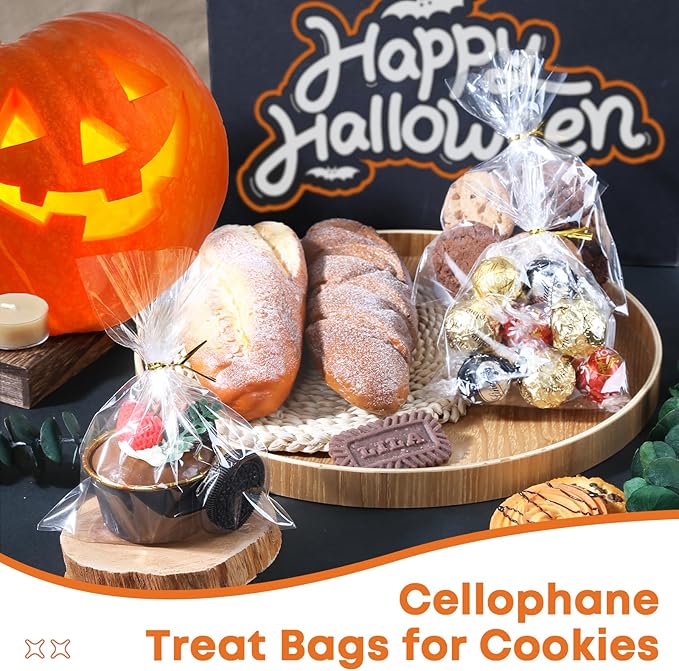 SUREHOME Cellophane Treat Bags 5x7 In 100 Pcs Individual Cookie Bags Small Plastic Clear Gift Bag with Ties for Gift Giving Birthday Party Favors Candy Snack Dessert Baked Goods Packaging