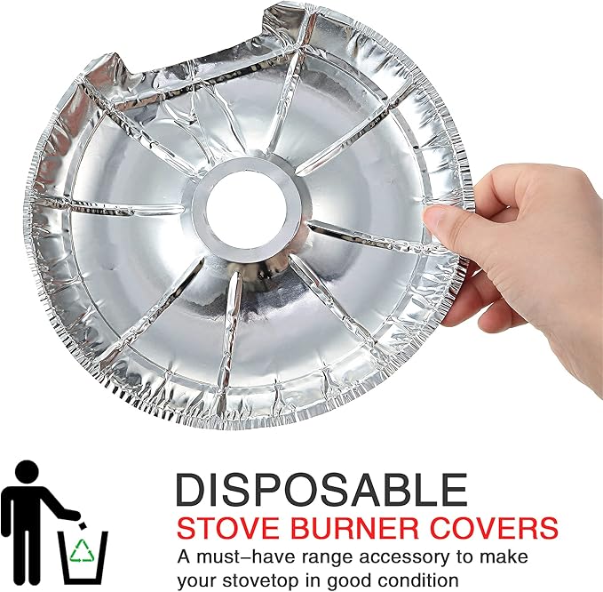 Dreyoo 60 Pcs Electric Stove Burner Covers, Disposable Aluminum Foil Drip Pan Liners, 6.25 and 8 Inch Round Burner Liners to Keep Stove Top Clean from Oil and Food Drips